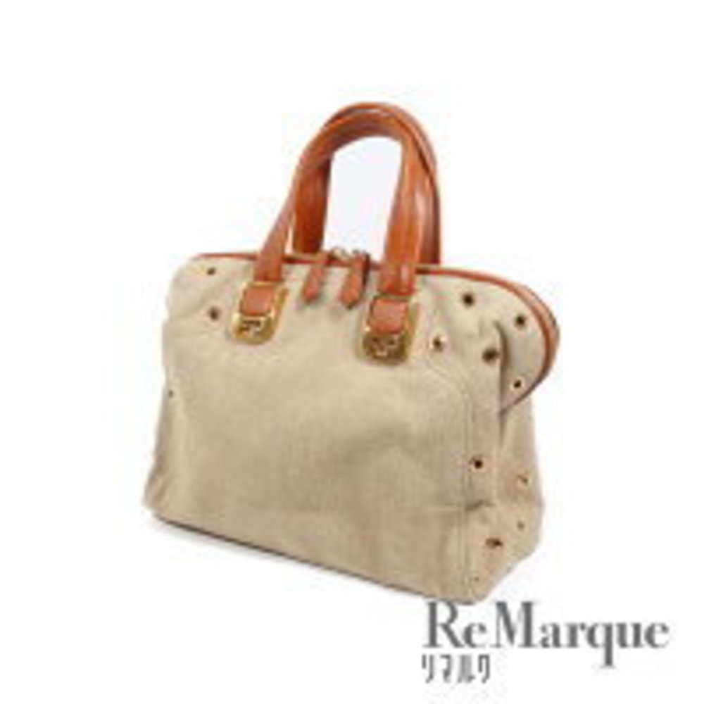 FENDI Chameleon Handbag Beige Brown Hemp Leather Shoulder Bag